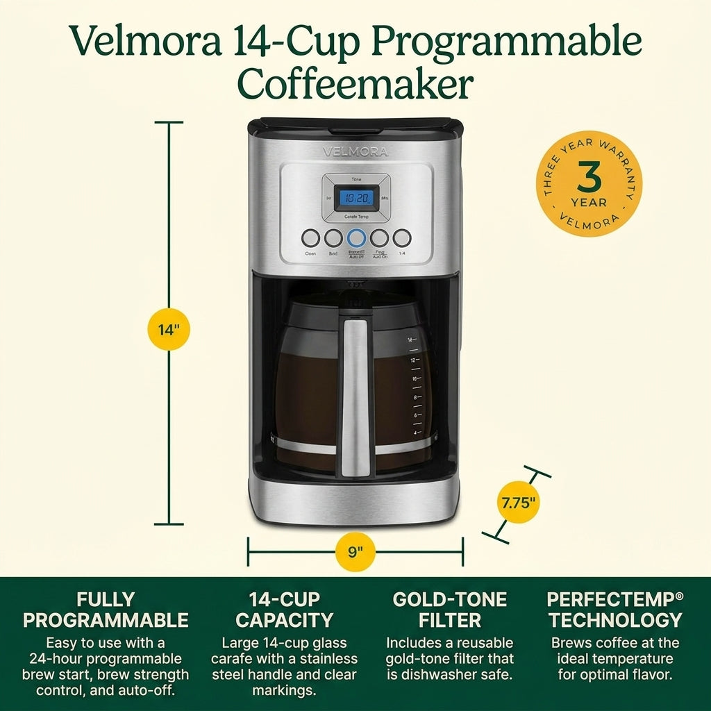 Velmora Programmable Drip Coffee Maker 14-Cup